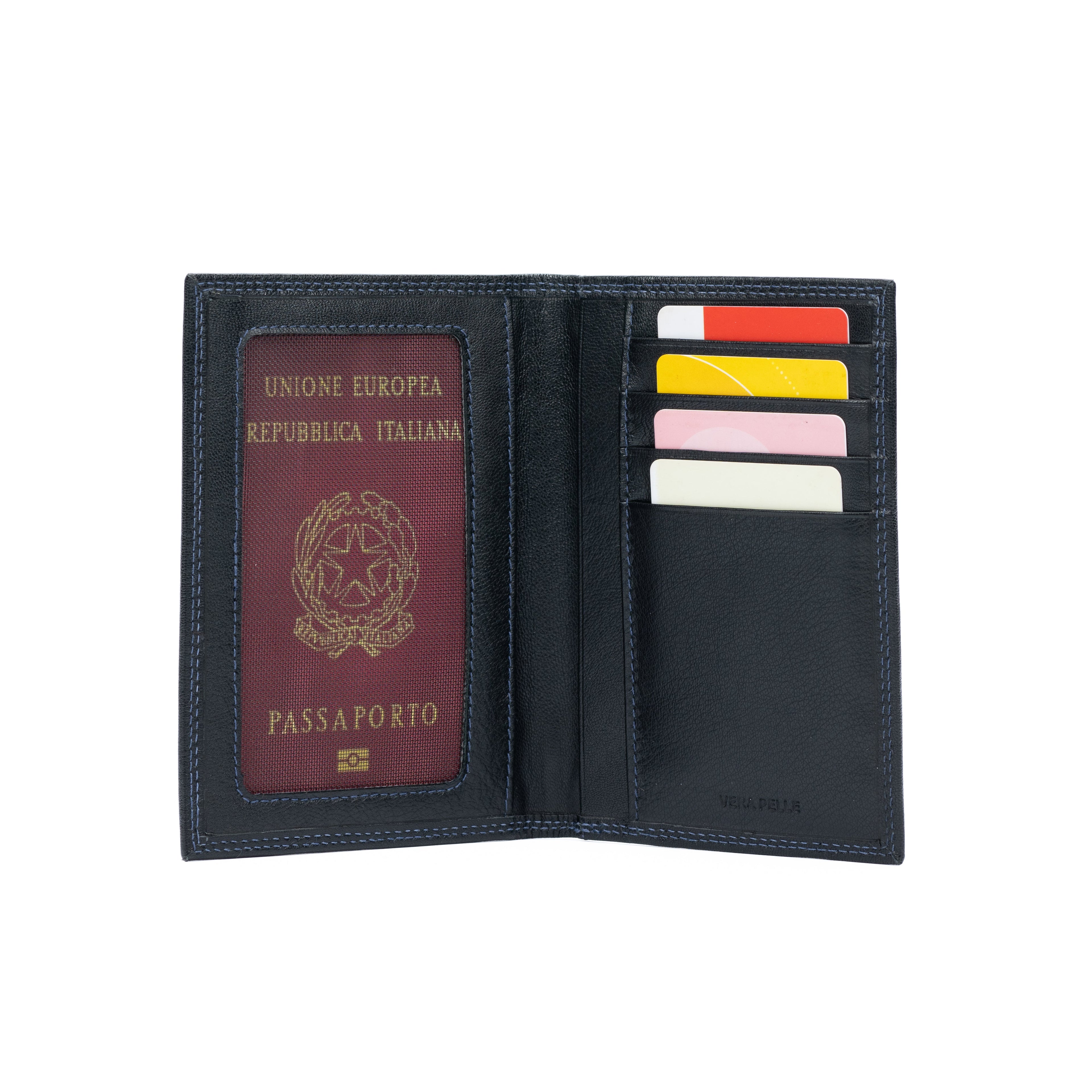 K10222AB | Porta Documenti + Passaporto in Vera Pelle pieno fiore, con leggera grana. Colore Nero. Dimensioni da chiuso: cm 10 x 14 x 1 - Confezione: Gift Box rigido fondo/coperchio-2