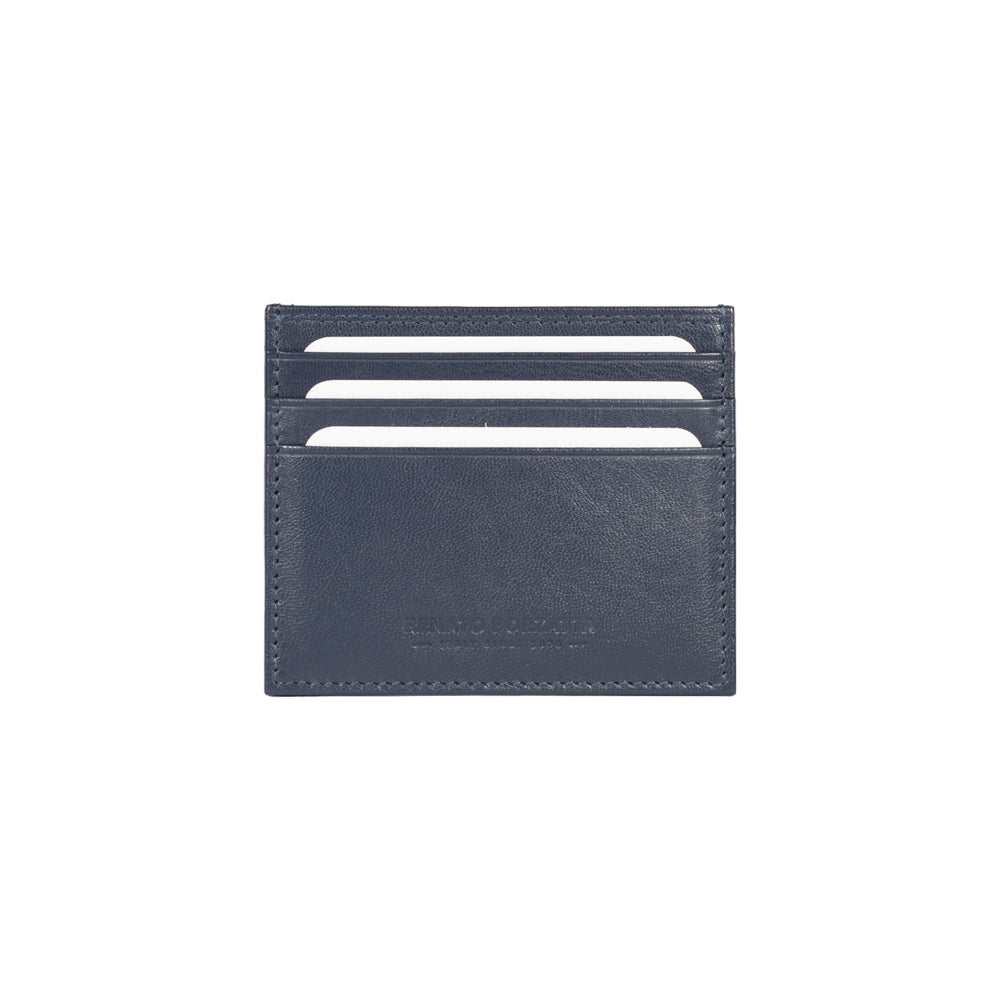 RB12016D | Porta Carte di Credito in Vera Pelle pieno fiore, con leggera grana. Colore Blu. Protezione RFID. Dimensioni: cm 10 x 8 x 0,5. Confezione: Scatola regalo fondo/coperchio-1