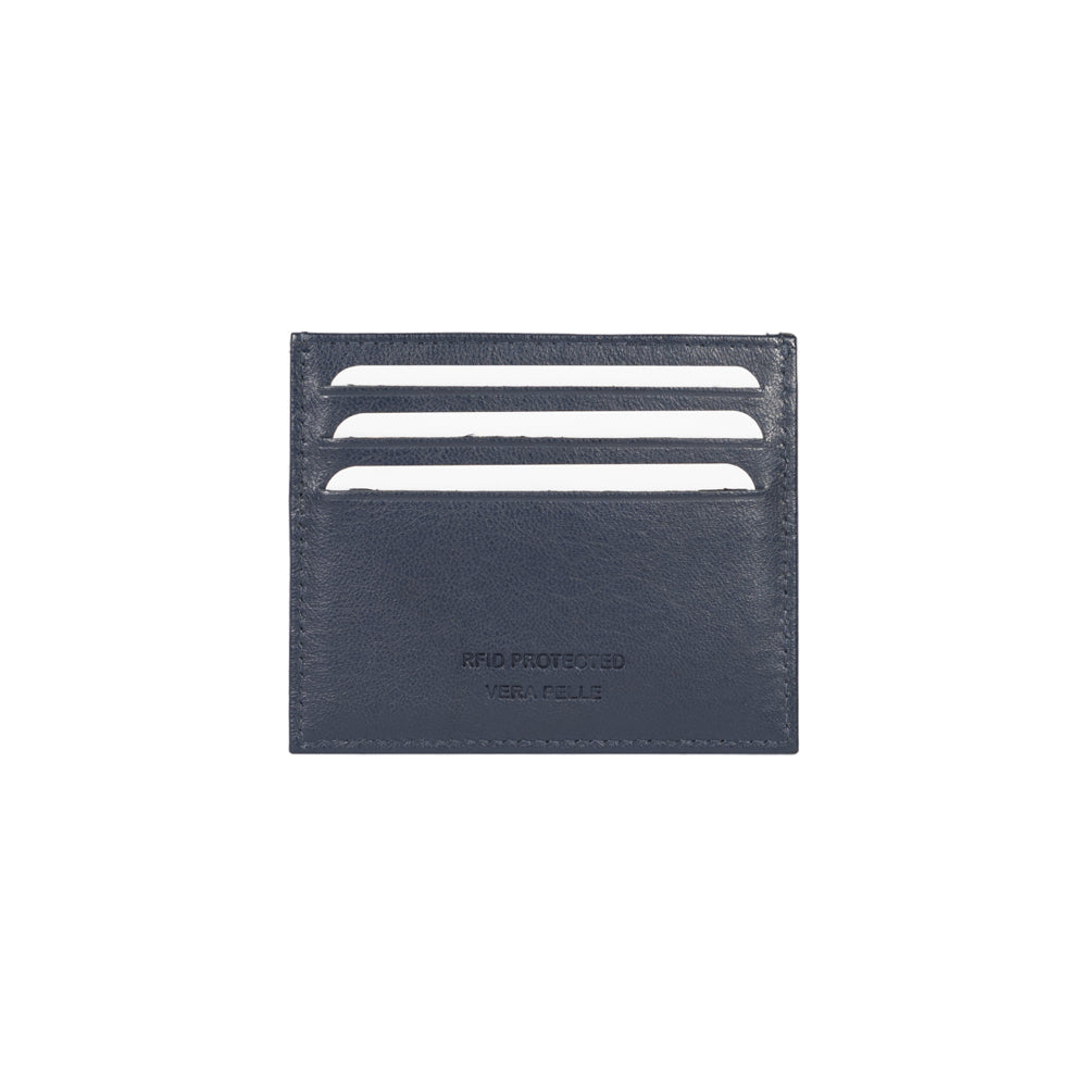 RB12016D | Porta Carte di Credito in Vera Pelle pieno fiore, con leggera grana. Colore Blu. Protezione RFID. Dimensioni: cm 10 x 8 x 0,5. Confezione: Scatola regalo fondo/coperchio-2