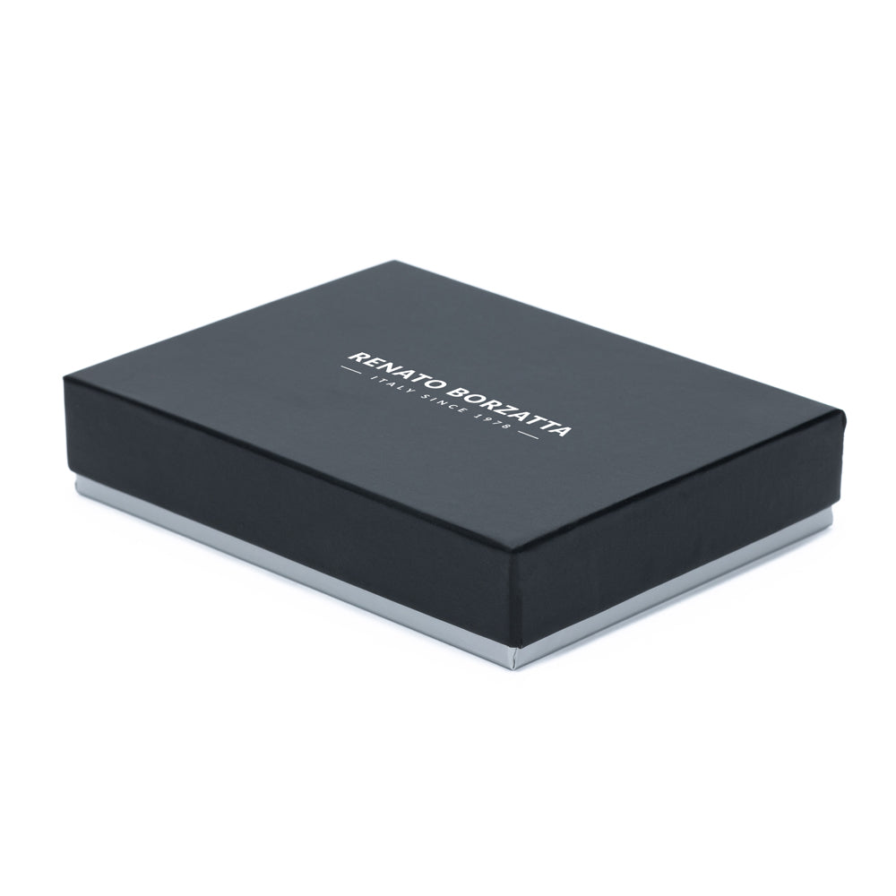 RB12016D | Porta Carte di Credito in Vera Pelle pieno fiore, con leggera grana. Colore Blu. Protezione RFID. Dimensioni: cm 10 x 8 x 0,5. Confezione: Scatola regalo fondo/coperchio-3