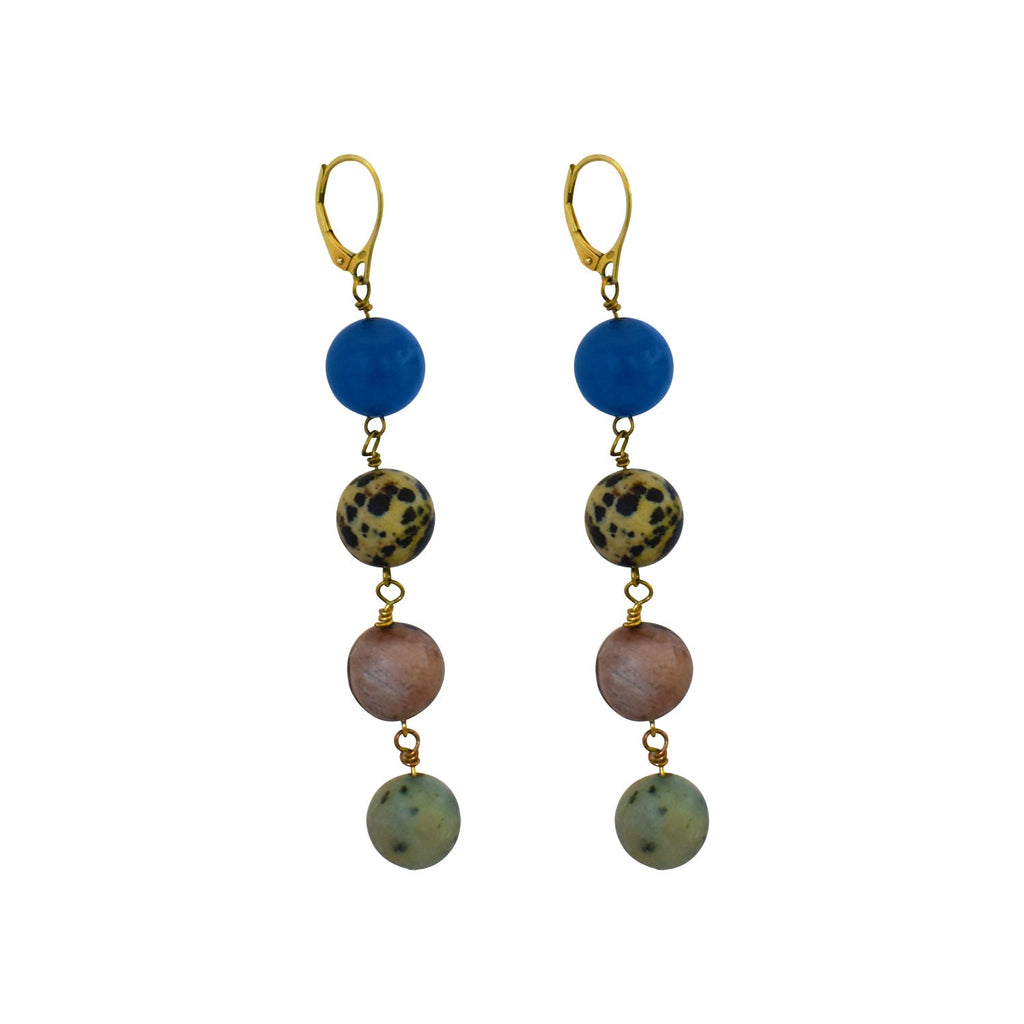Blue Aventurine, Dalmatian Jasper, Mookaite and Sesame Jasper Yellow gold vermeil or 18k gold earrings | by nlanlaVictory - tutto per te