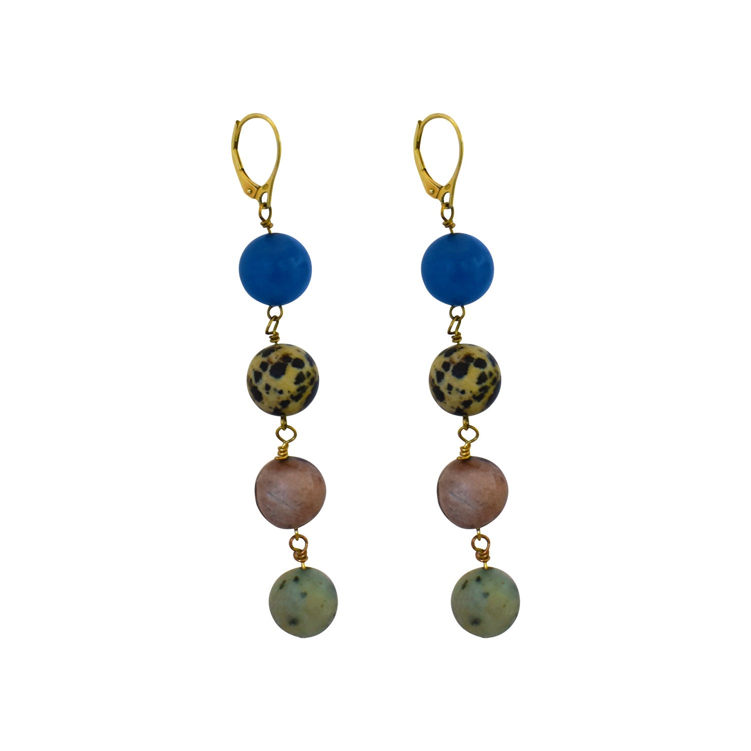 Blue Aventurine, Dalmatian Jasper, Mookaite and Sesame Jasper Yellow gold vermeil or 18k gold earrings | by nlanlaVictory - tutto per te