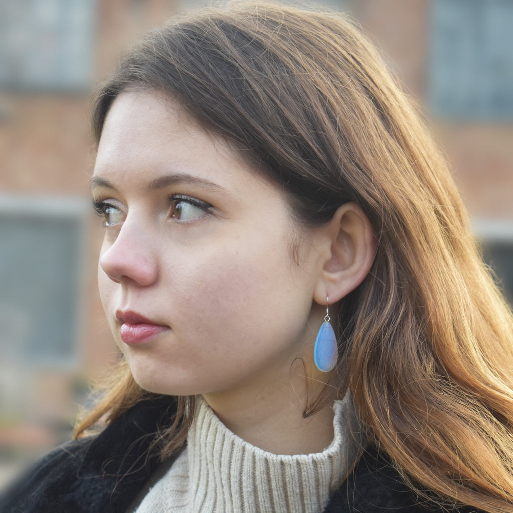 Sea Glass Opal Sterling Silver Earrings, Minimalist Earrings, Bloom Collection | by nlanlaVictory - tutto per te
