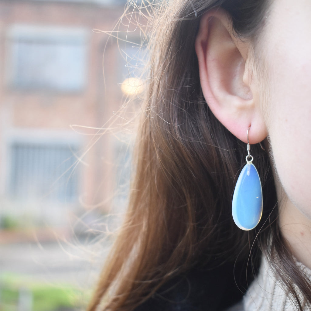 Sea Glass Opal Sterling Silver Earrings, Minimalist Earrings, Bloom Collection | by nlanlaVictory - tutto per te