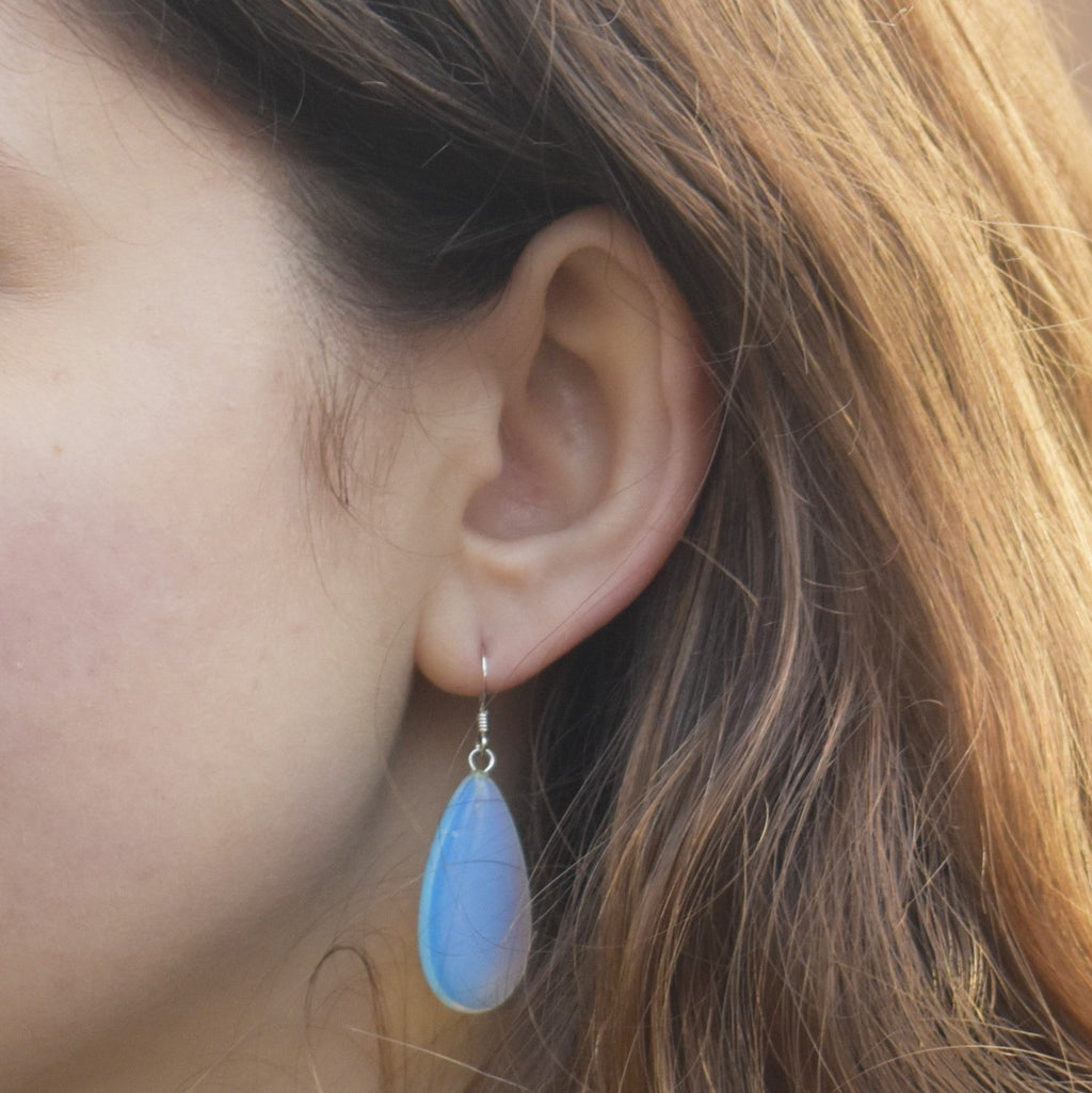 Sea Glass Opal Sterling Silver Earrings, Minimalist Earrings, Bloom Collection | by nlanlaVictory - tutto per te